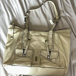 Francesco Biasia Cream Shoulder Bag with Silver Hardware